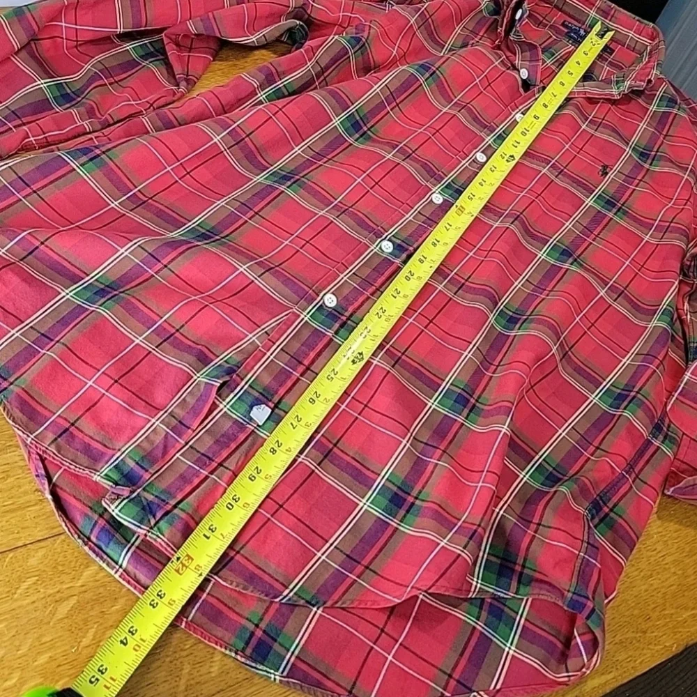 Ralph Lauren Blue Label Dress Shirt Red Plaid Long Sleeve Mens Size Large